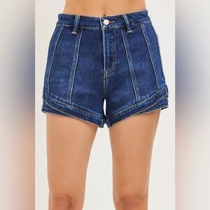 Layered Double Hem Front Seam Denim Shorts - Risen